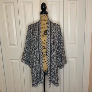 Max Studio Open Front Black and White Monochrome Geometric Kimono